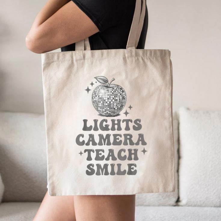 Lights Camera Teach Smile Disco-Ball Back To School Outfit Canvas Tote Bag Lights Camera Teach Smile Disco-Ball Back To School Outfit Canvas Tote Bag