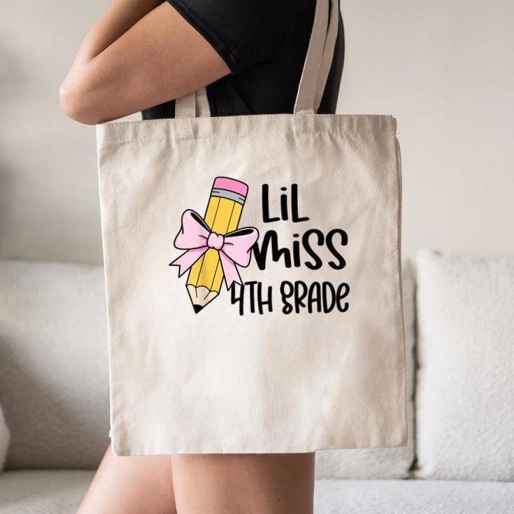 Lil Miss 4th Grade Coquette Bow Pencil Back To School Girls Canvas Tote Bag Lil Miss 4th Grade Coquette Bow Pencil Back To School Girls Canvas Tote Bag