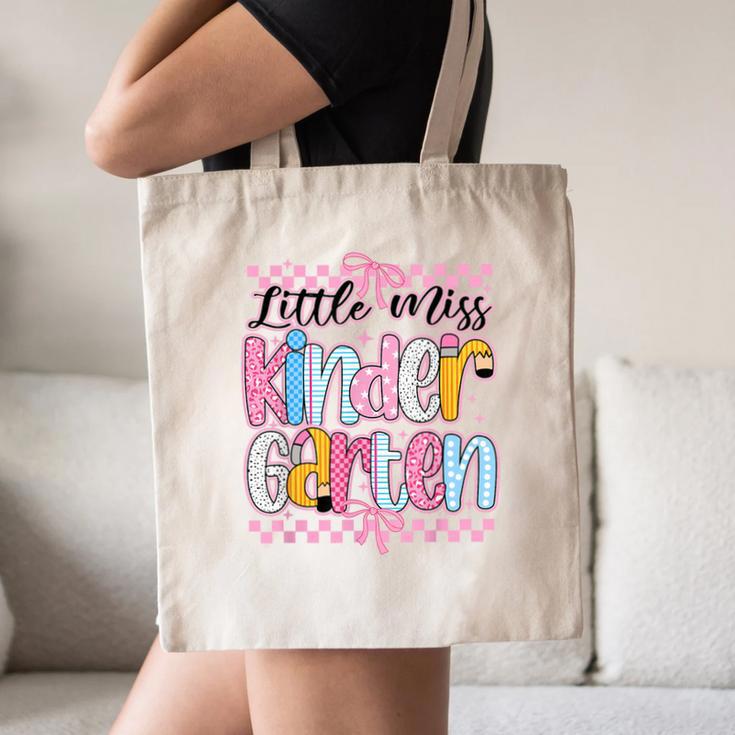 Little Miss Kindergarten Back To School Girls Coquette Bow Canvas Tote Bag Little Miss Kindergarten Back To School Girls Coquette Bow Canvas Tote Bag