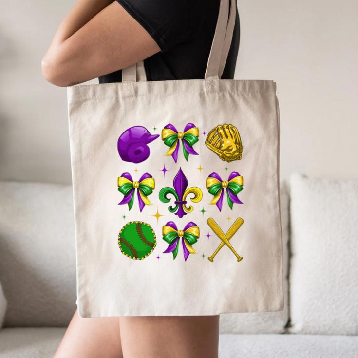 Mardi Gras Baseball Coquette Bow Fat Tuesday Parade Girls Canvas Tote Bag Mardi Gras Baseball Coquette Bow Fat Tuesday Parade Girls Canvas Tote Bag