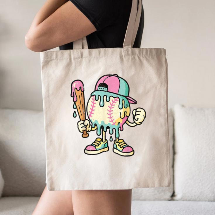 Melted Ice-Cream Baseball Mascot Pastel Pop Canvas Tote Bag