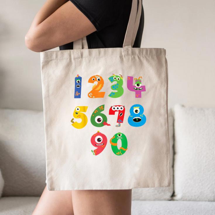 Monster Numbers Learning Cute Numbers 0-9 Back To School Canvas Tote Bag