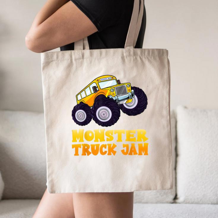 Monster Truck Jam School Bus Yellow Back To School Toddlers Canvas Tote Bag Monster Truck Jam School Bus Yellow Back To School Toddlers Canvas Tote Bag