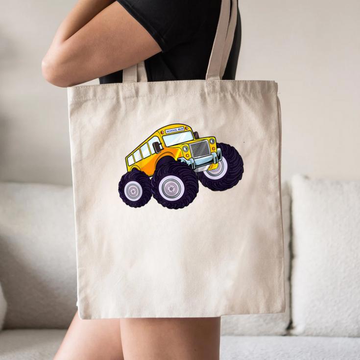 Monster Truck School Bus Yellow Back To School Kids Toddler Canvas Tote Bag