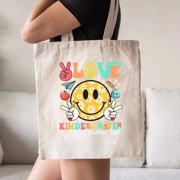 Peace Love Kindergarten Smile Face Back To School Girls Kids Canvas Tote Bag