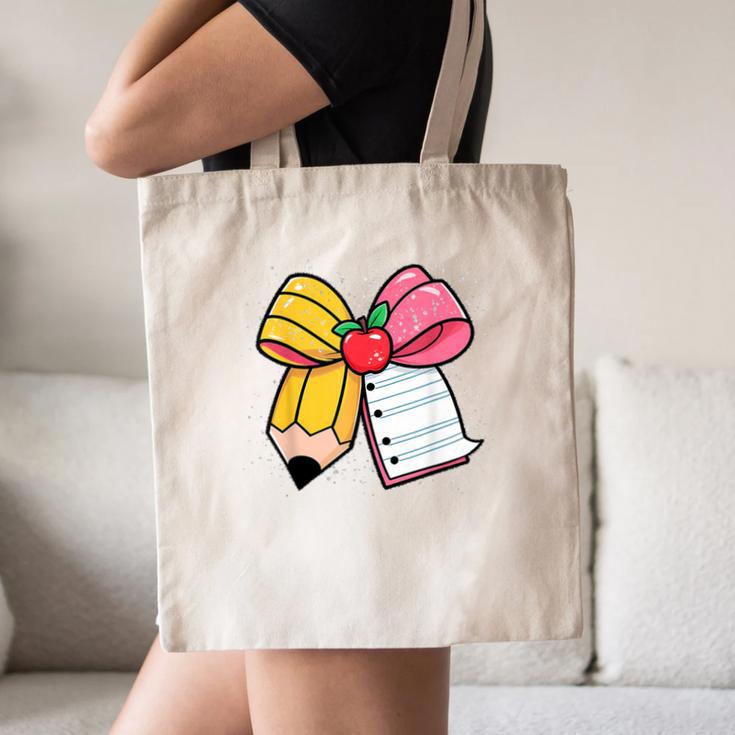Pencil Coquette Bow Happy First Day Of School Back To School Canvas Tote Bag