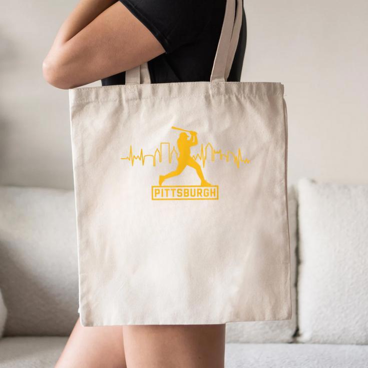 Pittsburgh Lovers Skyline Retro Baseball Heartbeat Men Women Canvas Tote Bag