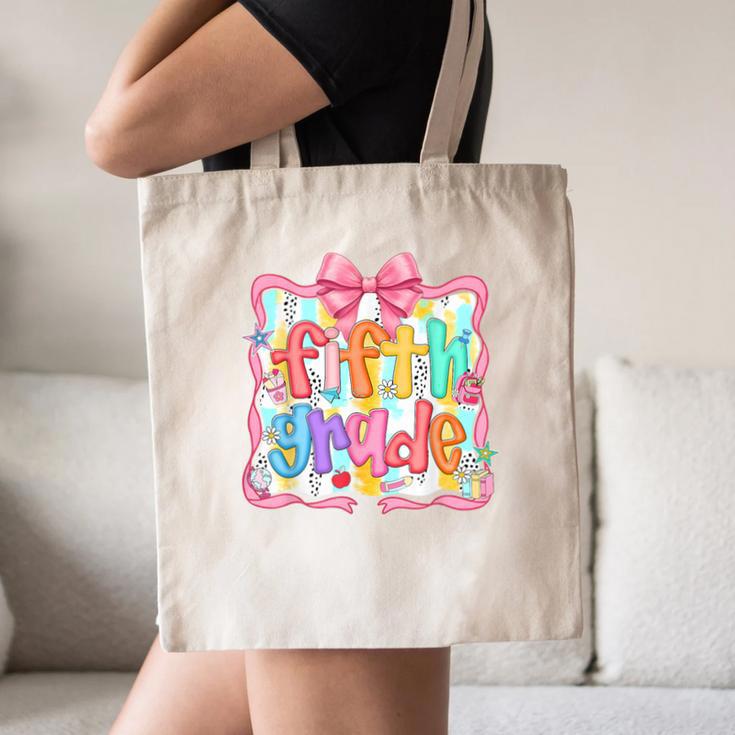 Preppy Back To School Fifth Grade Coquette Bow Women Girl Canvas Tote Bag Preppy Back To School Fifth Grade Coquette Bow Women Girl Canvas Tote Bag