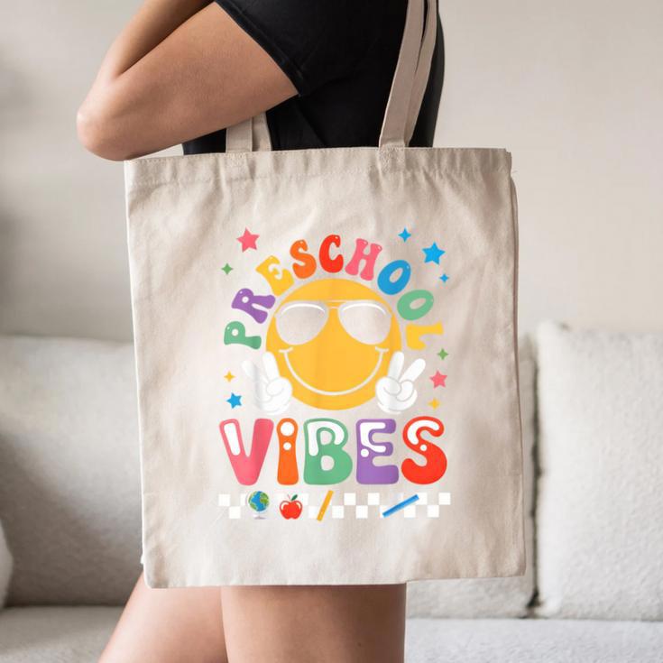 Preschool Vibes Groovy Back To School Girls Kids Canvas Tote Bag Preschool Vibes Groovy Back To School Girls Kids Canvas Tote Bag