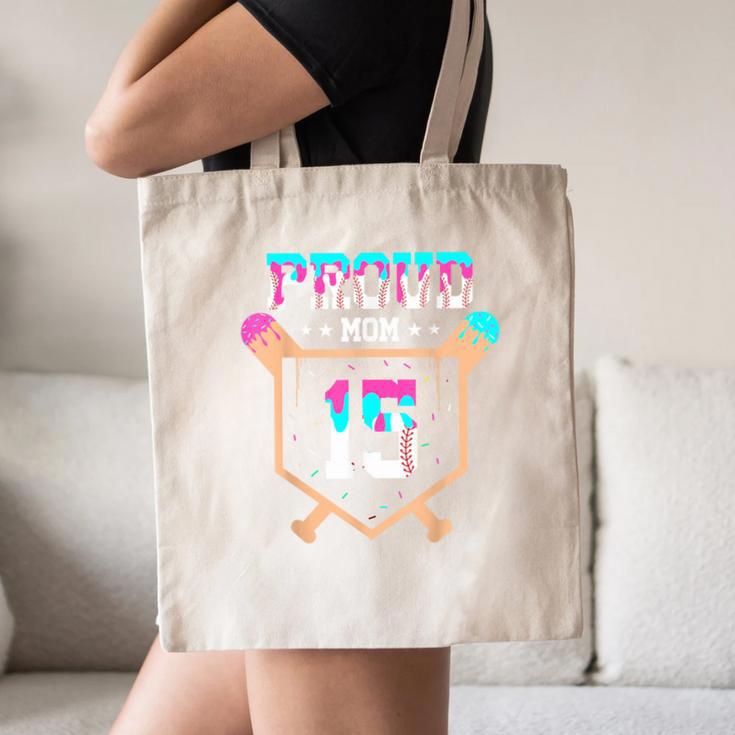 Proud Mom Baseball Player Number 15 Ice Cream Drip Canvas Tote Bag