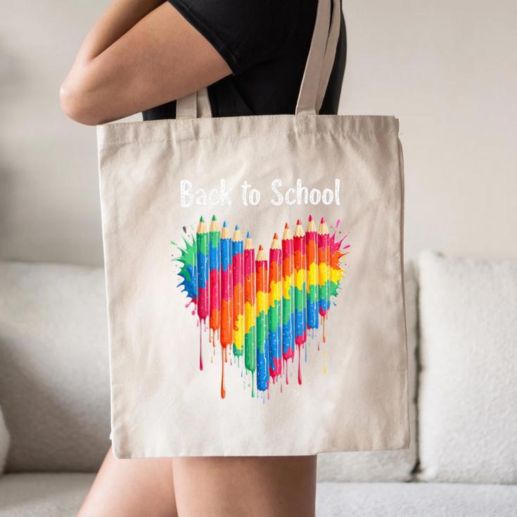 Rainbow Pencil Heart Back To School Creative Canvas Tote Bag Rainbow Pencil Heart Back To School Creative Canvas Tote Bag