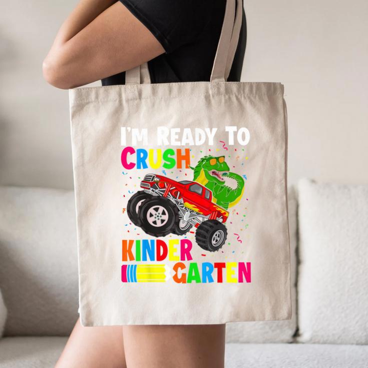 Ready To Crush Kindergarten T-Rex Back To School Boys Canvas Tote Bag Ready To Crush Kindergarten T-Rex Back To School Boys Canvas Tote Bag
