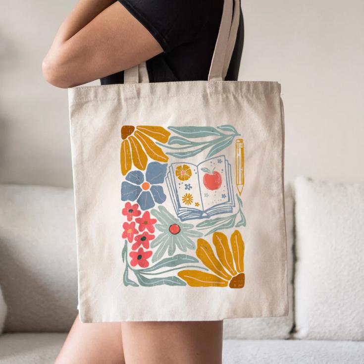 Retro Boho Flower Floral Back To School First Day Of School Canvas Tote Bag Retro Boho Flower Floral Back To School First Day Of School Canvas Tote Bag