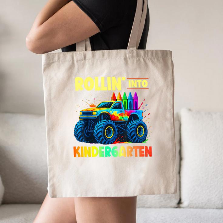 Rollin' Into Kindergarten Monster Car Back To School Boys Canvas Tote Bag Rollin' Into Kindergarten Monster Car Back To School Boys Canvas Tote Bag