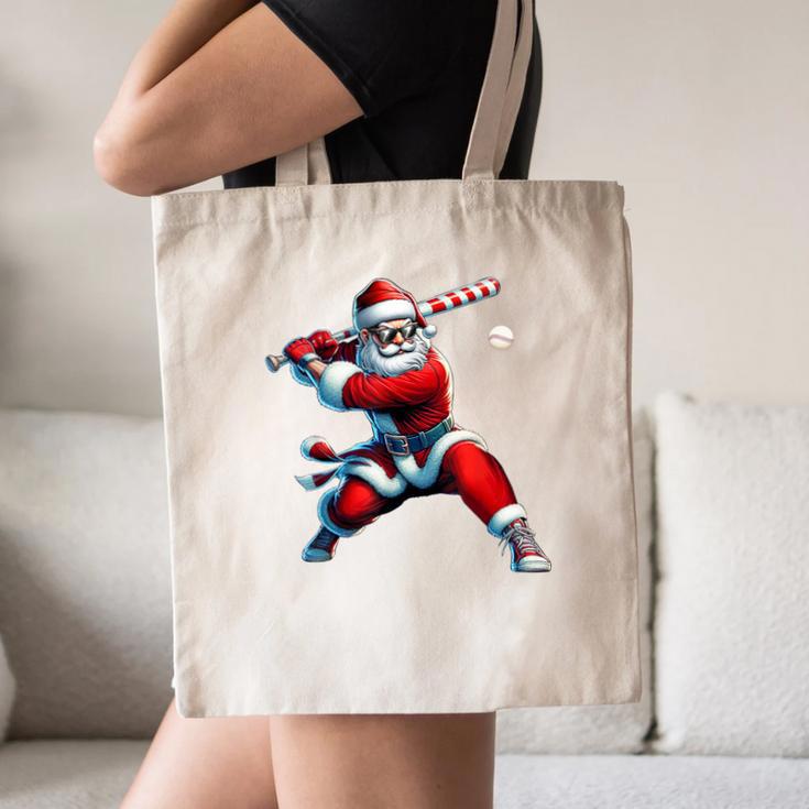 Santa Playing Baseball Men Boys Christmas Baseball Player Canvas Tote Bag
