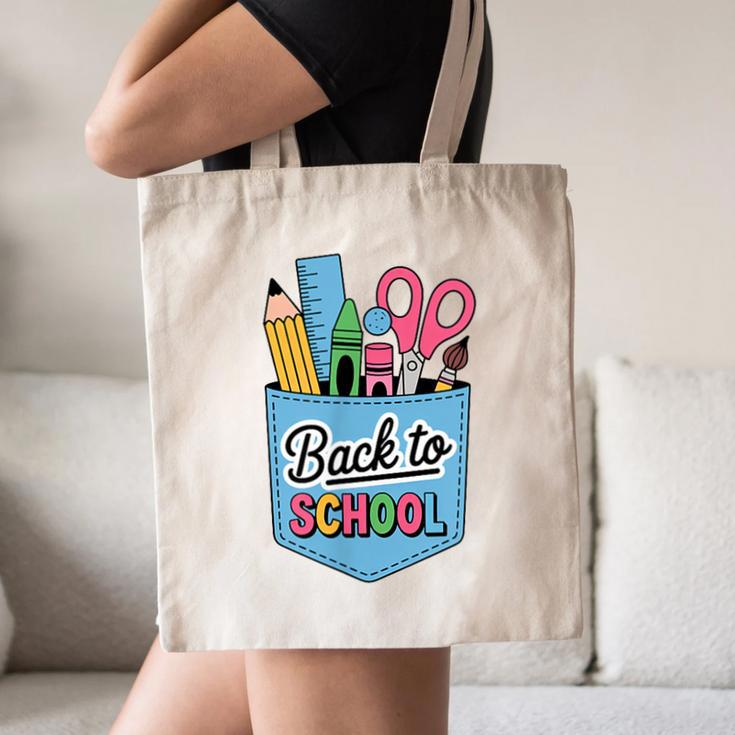 School Supplies In Pocket Back To School Boys Girls Canvas Tote Bag School Supplies In Pocket Back To School Boys Girls Canvas Tote Bag