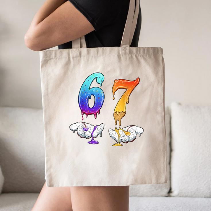 Six Seven Ice Cream Drip Cool Meme 67 Number Baseball Canvas Tote Bag