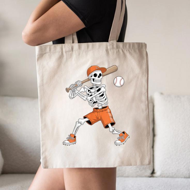 Skeleton Batting Baseball Halloween Canvas Tote Bag