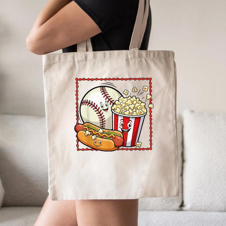 Smiling Baseball Popcorn And Hot-Dog Cartoon Apparel Canvas Tote Bag