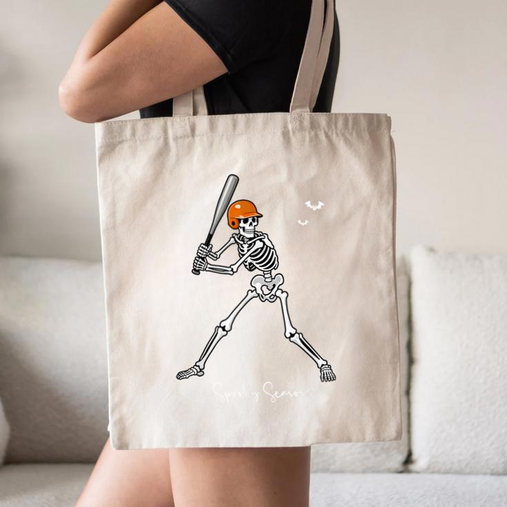 Spooky Season Skeleton Baseball Player Halloween Batter Canvas Tote Bag