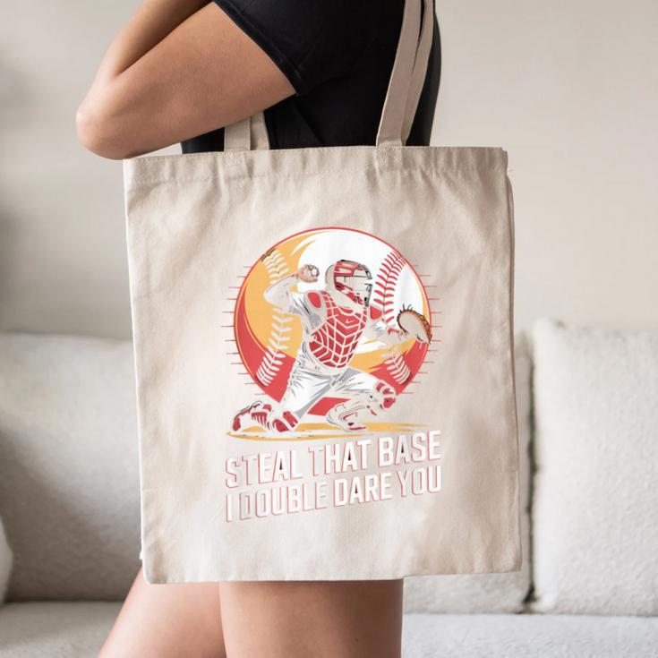 Steal That Base I Double Dare You Baseball Catcher Canvas Tote Bag