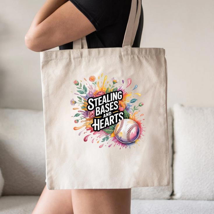 Stealing Bases And Hearts Baseball Puns Sports Canvas Tote Bag