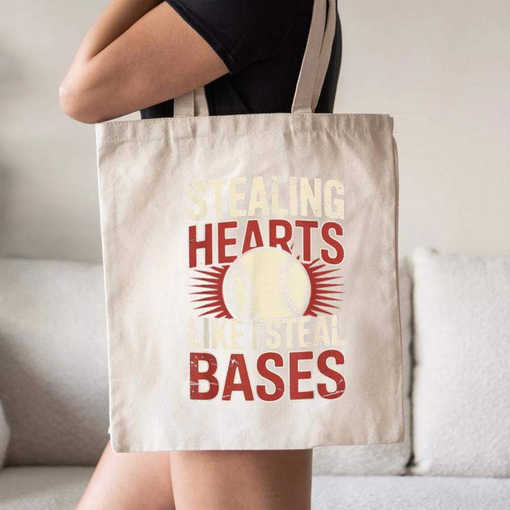 Stealing Hearts Like I Steal Bases Baseball Valentine Retro Canvas Tote Bag