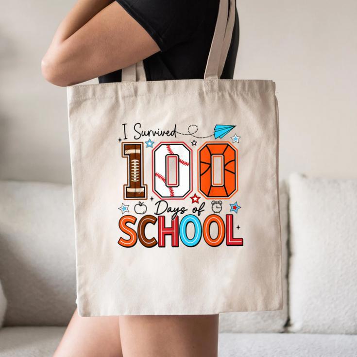 I Survived 100 Days Baseball Football Basketball School Kids Canvas Tote Bag