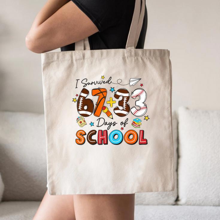 I Survived 67 33 Days Of School Baseball Basketball Football Canvas Tote Bag I Survived 67 33 Days Of School Baseball Basketball Football Canvas Tote Bag