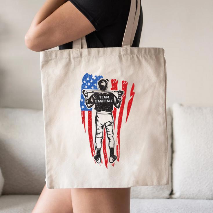 US Flag Baseball Player Batter Sport Lover Team Coach Family Canvas Tote Bag