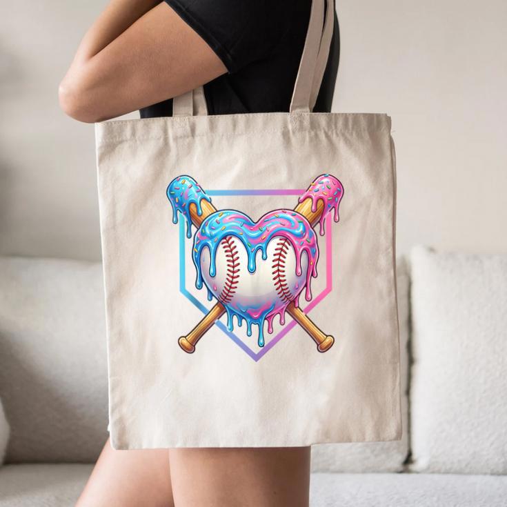 Valentines Baseball Heart Dripping Ice Cream Gen Z Alpha Canvas Tote Bag