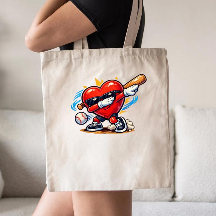 Valentines Day Baseball Dabbing Red Heart Love Boys Canvas Tote Bag