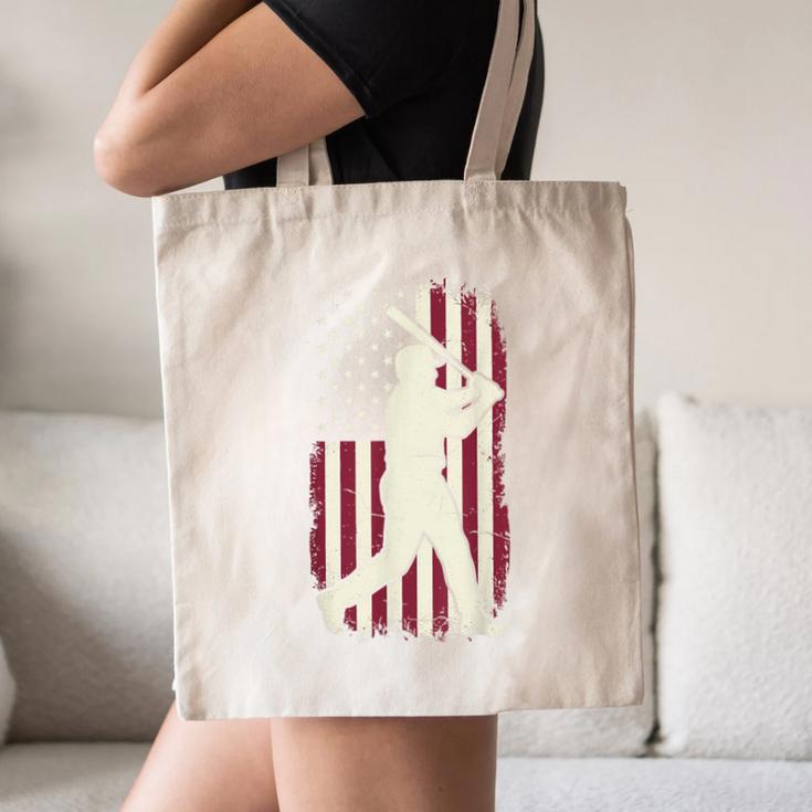 Vintage American Flag Baseball Batter Patriotic Home Run Canvas Tote Bag