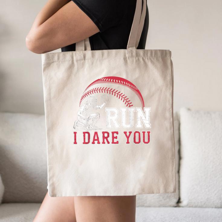 Vintage Humor Baseball Apparel Run I Dare You Canvas Tote Bag