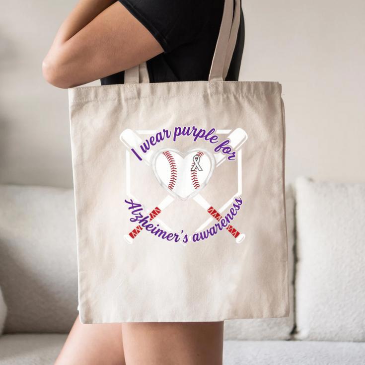 I Wear Purple For Alzheimers Awareness Baseball Heart Ribbon Canvas Tote Bag I Wear Purple For Alzheimers Awareness Baseball Heart Ribbon Canvas Tote Bag