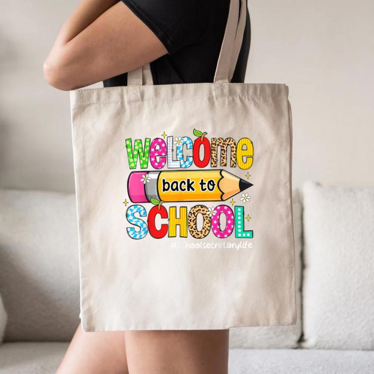 Welcome Back To School School Secretary Life Leopard Canvas Tote Bag