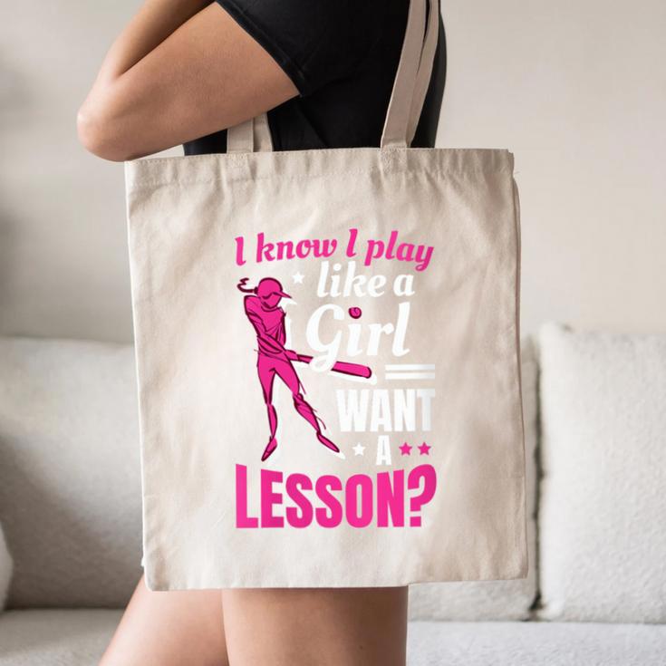 Women's Play Like A Girl Softball Baseball Girls Canvas Tote Bag