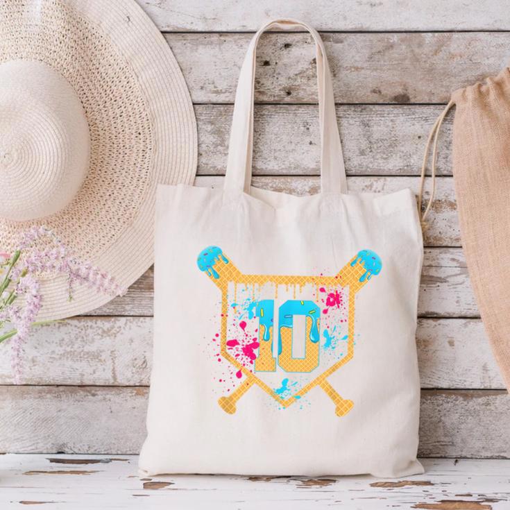 10 Years Old 10th Birthday Baseball Ice Cream Dripping Boys Canvas Tote Bag
