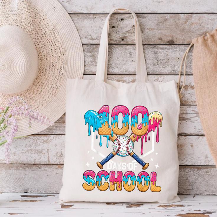 100 Days Of School Baseball Boys Ice Cream Drip 100th Day Canvas Tote Bag