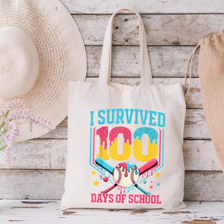 100 Days Of School Baseball Drip 100 Days Boy Girl Kids Canvas Tote Bag