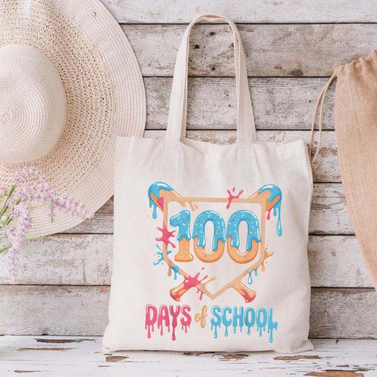 100 Days Of School Baseball Drip 100 Days Of School Canvas Tote Bag