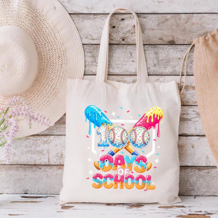 100 Days Of School Ice Cream Baseball Player For Kids Boys Canvas Tote Bag