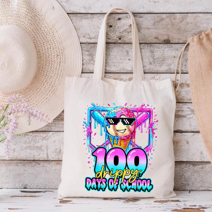 100 Drippy Days Of School Baseball Ice Cream 100th Day Boys Canvas Tote Bag