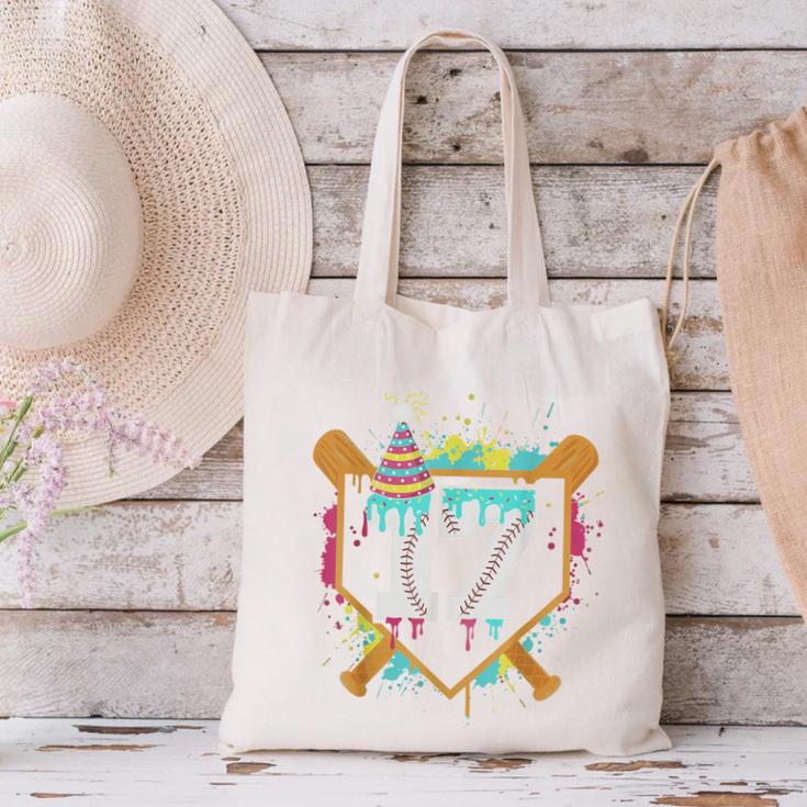 17th Birthday Baseball Drip Number 17 Year Old Birthday Boy Canvas Tote Bag 17th Birthday Baseball Drip Number 17 Year Old Birthday Boy Canvas Tote Bag