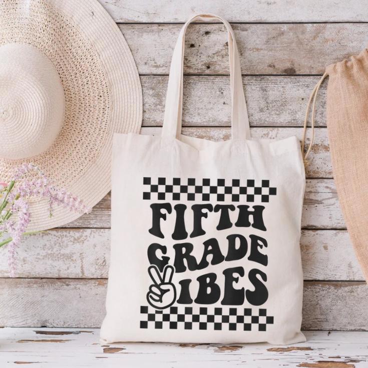 1st Day Of 5th Grade Vibes Retro Girls Back To School Boys Canvas Tote Bag