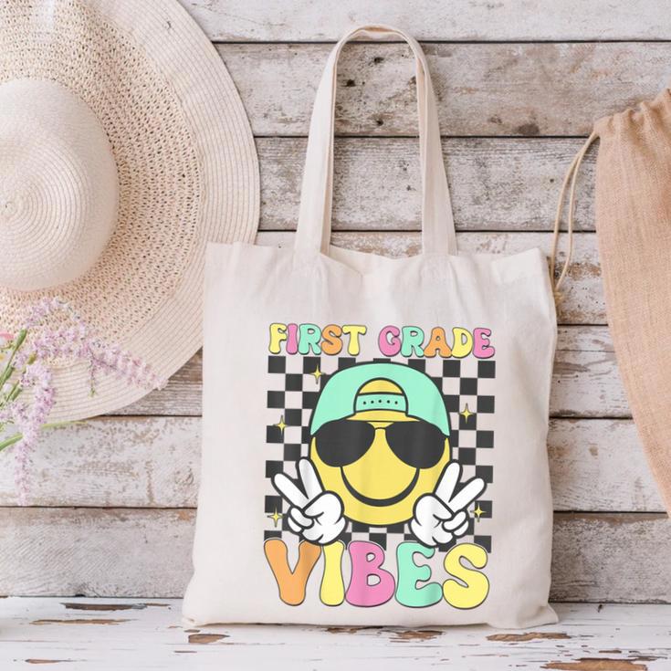 1st Grade Vibes Smile Face Back To School First Grade Canvas Tote Bag 1st Grade Vibes Smile Face Back To School First Grade Canvas Tote Bag
