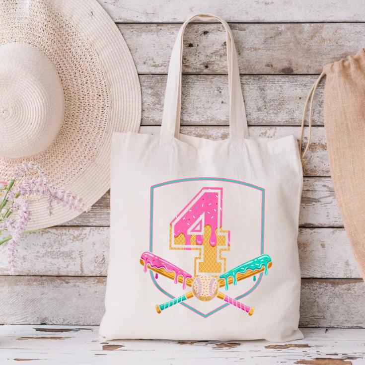 4th Birthday Baseball Bat Ice-Cream Drip 4yrs Old Boys Girls Canvas Tote Bag 4th Birthday Baseball Bat Ice-Cream Drip 4yrs Old Boys Girls Canvas Tote Bag