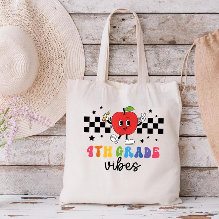 4th Grade Vibes Retro Groovy Apple Back To School Canvas Tote Bag 4th Grade Vibes Retro Groovy Apple Back To School Canvas Tote Bag