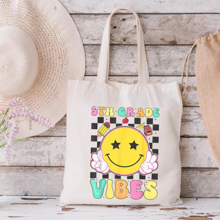 5th Grade Vibes Girls Smile Face Back To School Fifth Grade Canvas Tote Bag