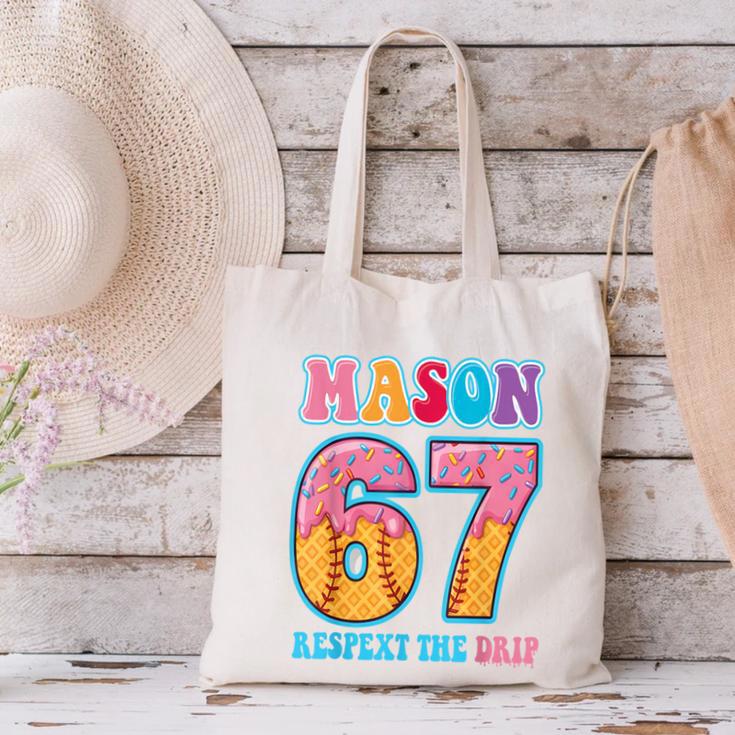 6 7 Mason Baseball Drip Number 67 Player Or 67th Birthday Canvas Tote Bag